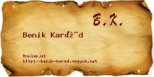 Benik Karád névjegykártya